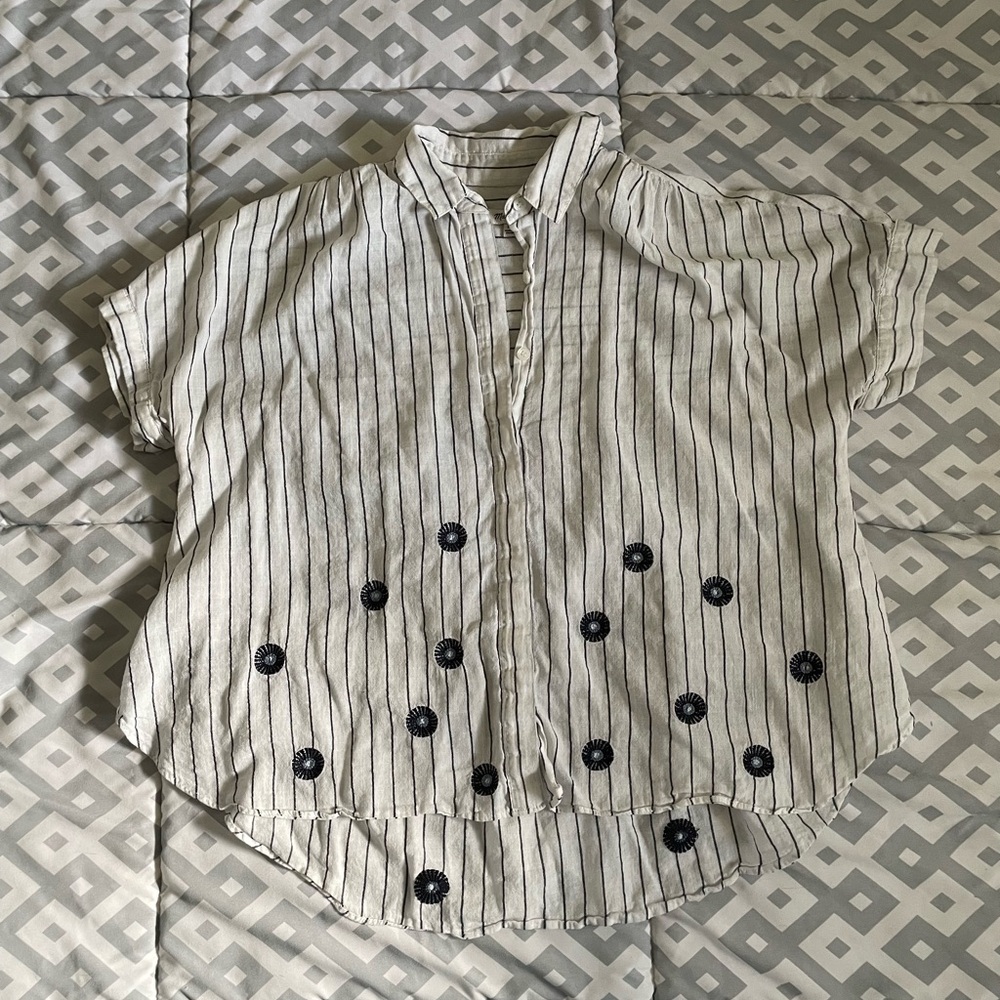 Madewell Striped Short Sleeve Button-Up Crop Shirt